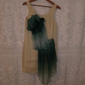 Dress with green ombre sash